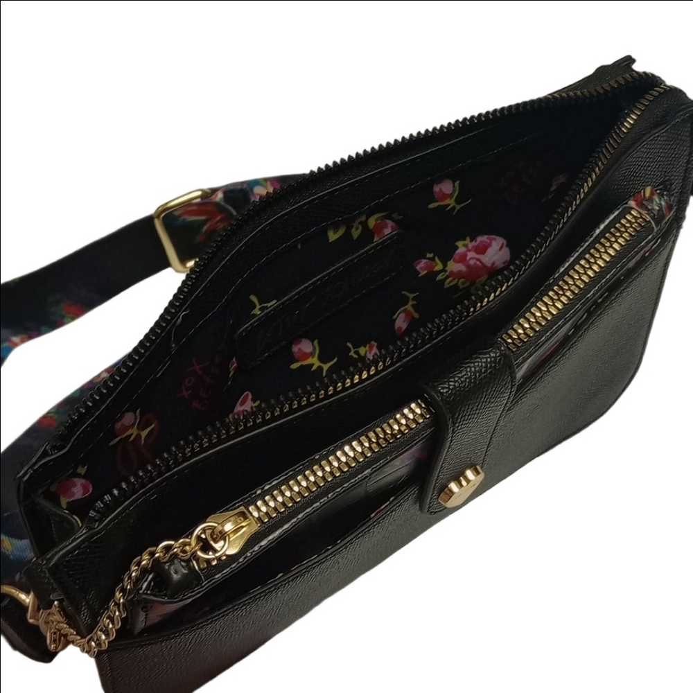 🆕 BETSEY JOHNSON "BIRDS OF PARADISE" BLACK CROSSBODY BAG WITH PULLOUT POUCH - Picture 10 of 15